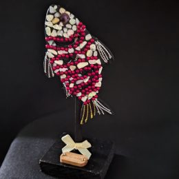 Decorative decor fish on recycle wood stand.