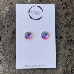 Gold Round Fluid Art Studs - Various Colours
