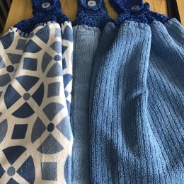 3 blue crochet top double thickness towels
