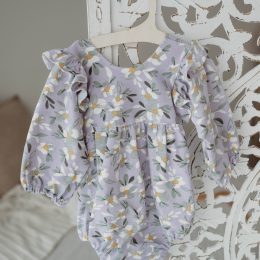 Lilac floral 6-12 month handmade romper